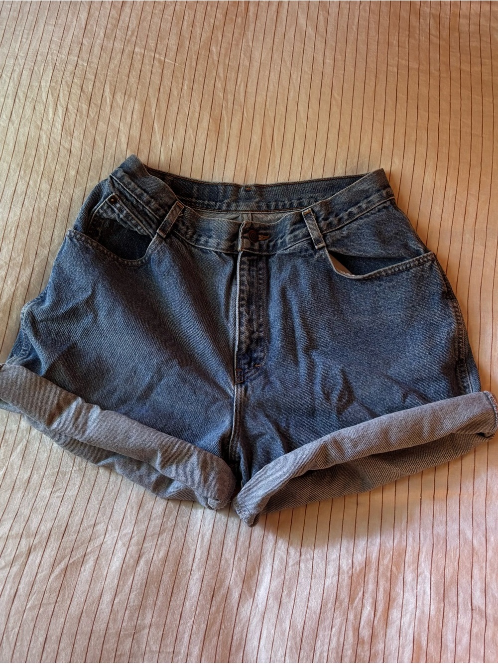 Vintage Gitano Rolled Hem High-Waist Denim Shorts - Blue